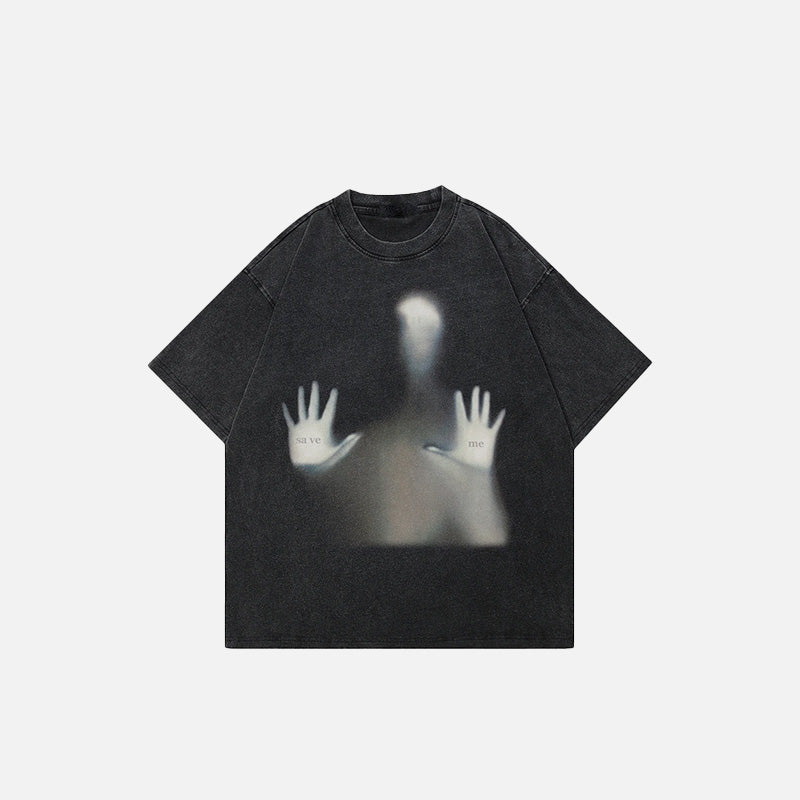 Front view of the black Blurring Shadow Print T-shirt in a gray background