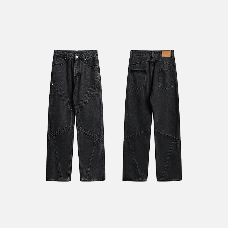 Front & Back view of the black Y2k Rivet Pocket Jeans in a gray background 