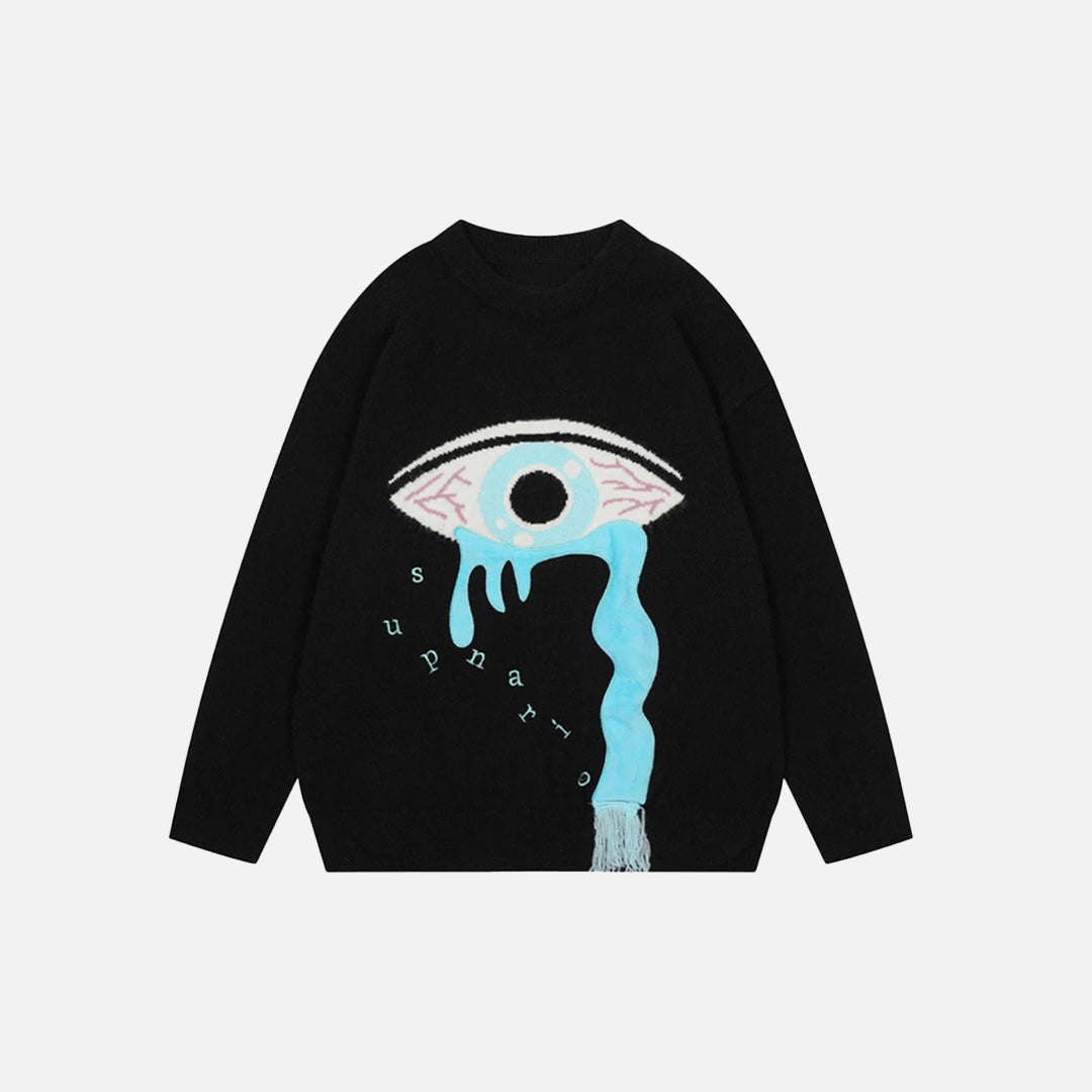 Front view of the black Tears Of Vision Sweater in a gray background