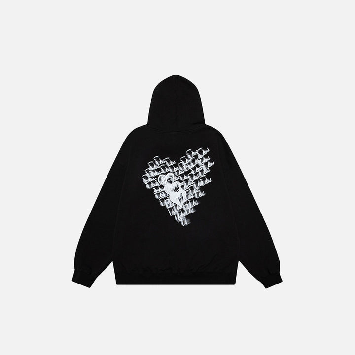 Back view of the black Loose Cursive Love Heart Hoodie in a gray background 