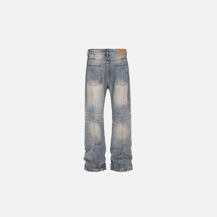 Back view of the blue Distressed Vintage Denim Jeans in a gray background