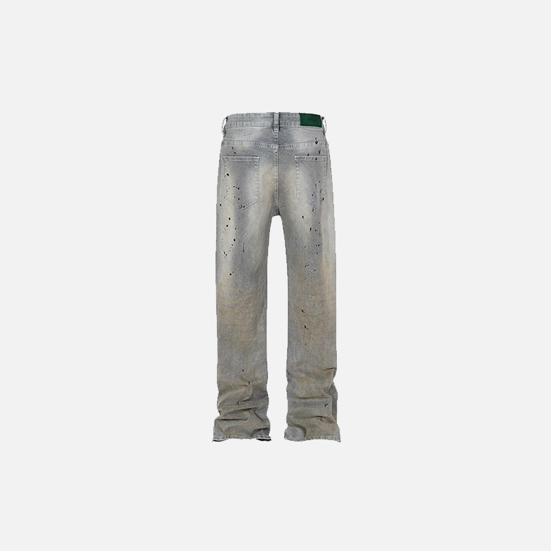 Back view of the grey Splash-Ink Washed Jeans in a gray background