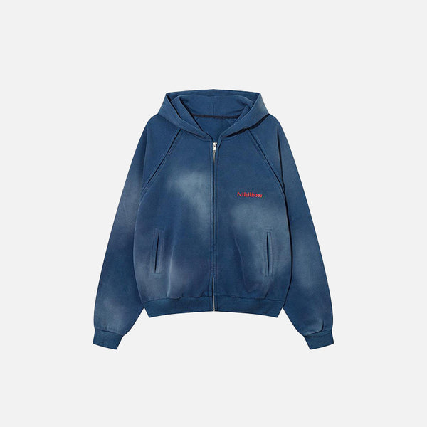 Solid Color Washed Zip-up Hoodie