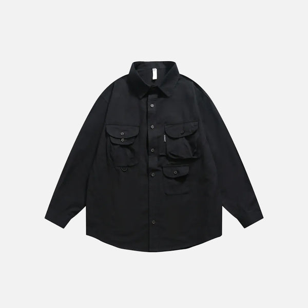 Long Sleeve Multiple Pockets Cargo Shirt