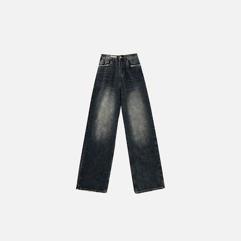 Front view of the deep blue Stone Wide-Leg Jeans in a gray background