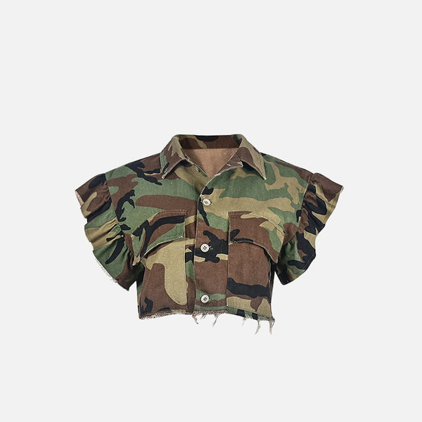 Breasted Camouflage Print Shirt