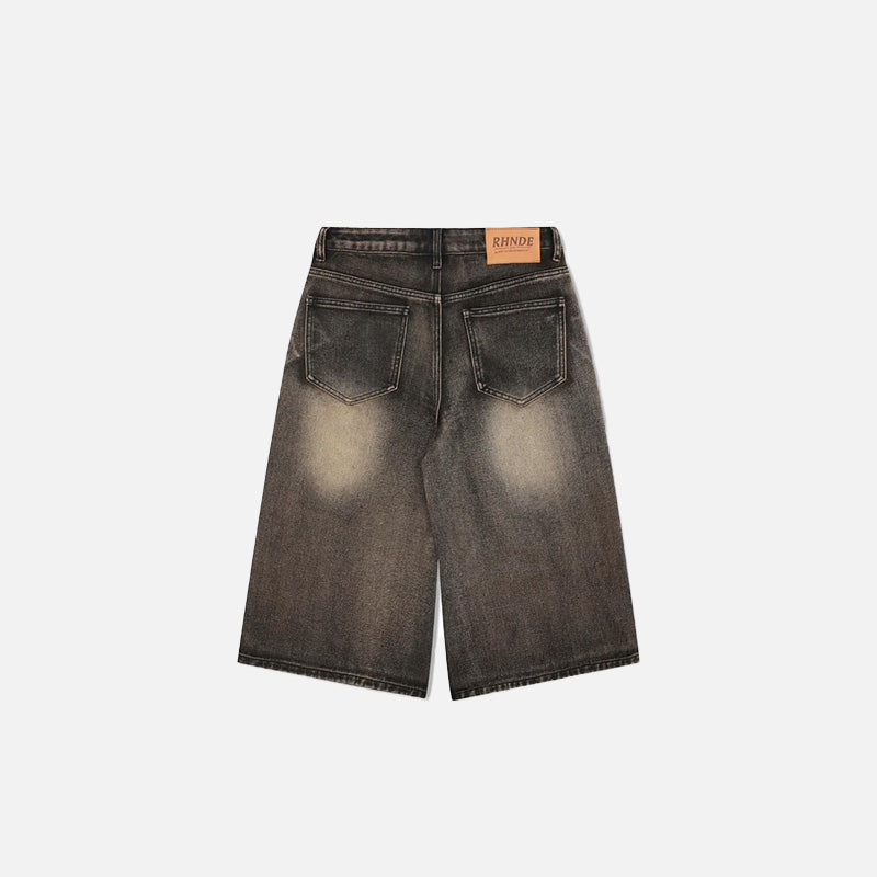 Back view of the brown Vintage Washed Wrinkle Jorts in a gray background 