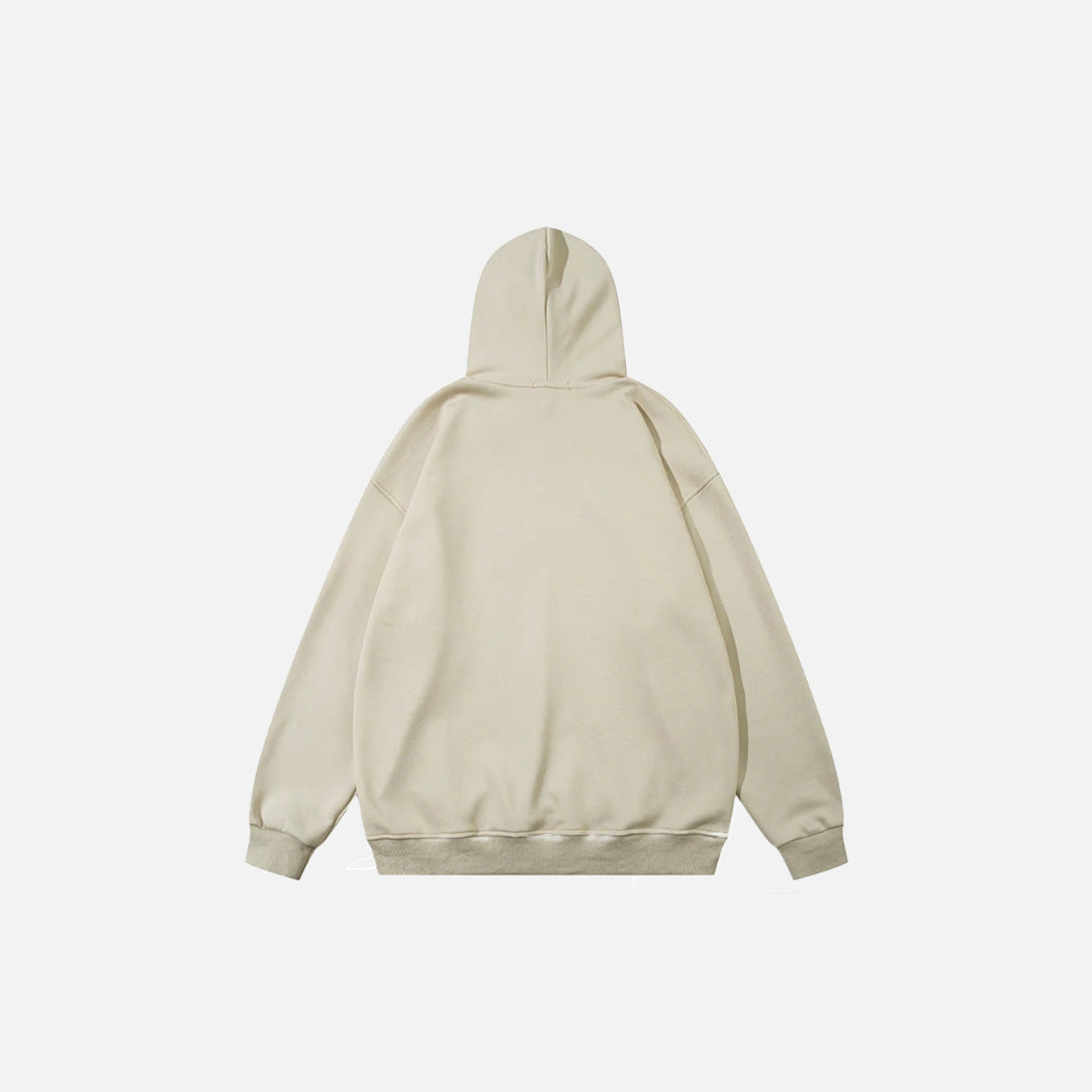 Back view of the beige Abstract Fantasy Hoodie in a gray background