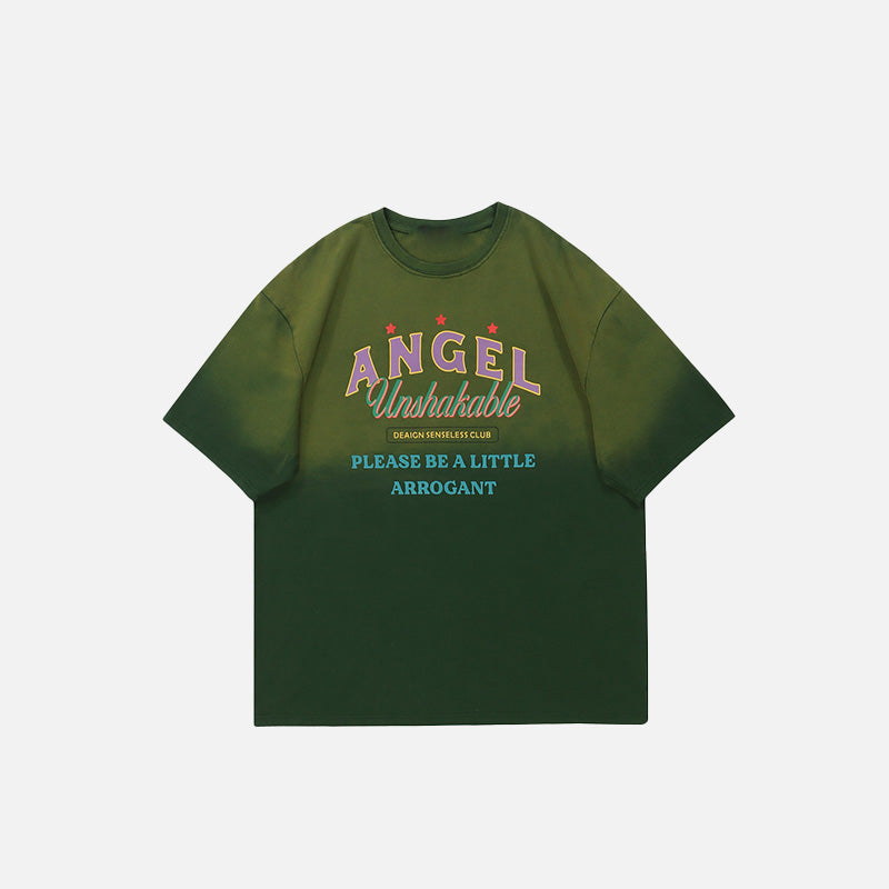 Front view of the green Retro Classic Angel T-Shirt in a gray background 