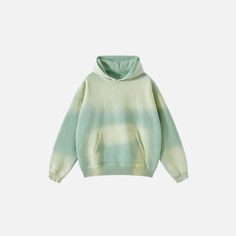 Front view of the light green Vintage Washed Denim Hoodie in a gray background