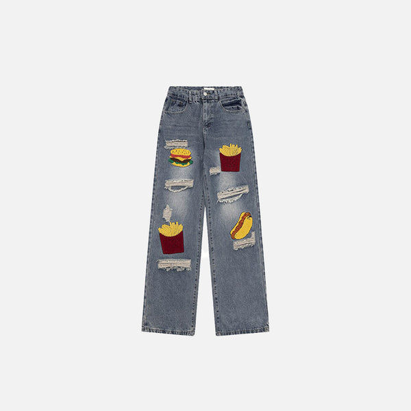 Food Court Embroidery Denim Pants