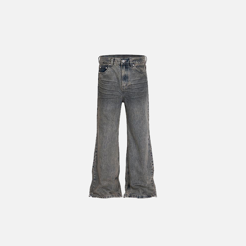 Front view of the blue Denim Groove Jeans in a gray background