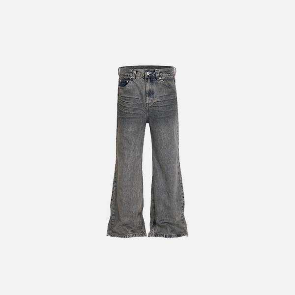 Front view of the blue Denim Groove Jeans in a gray background