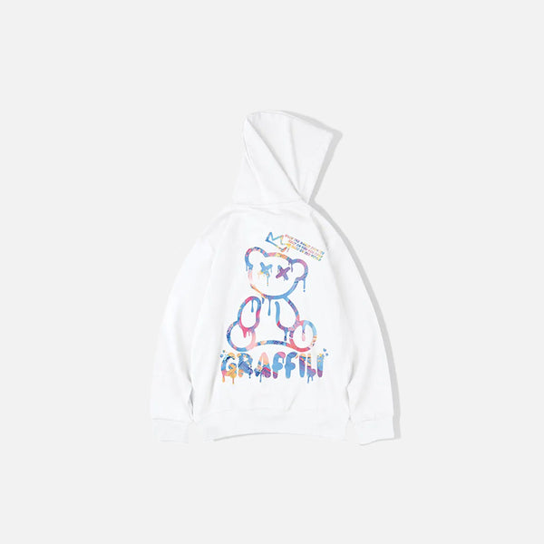 Retro Graffiti Bear Print Hoodie