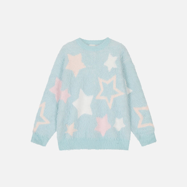 Y2K Knitted Fluffy Star Sweater