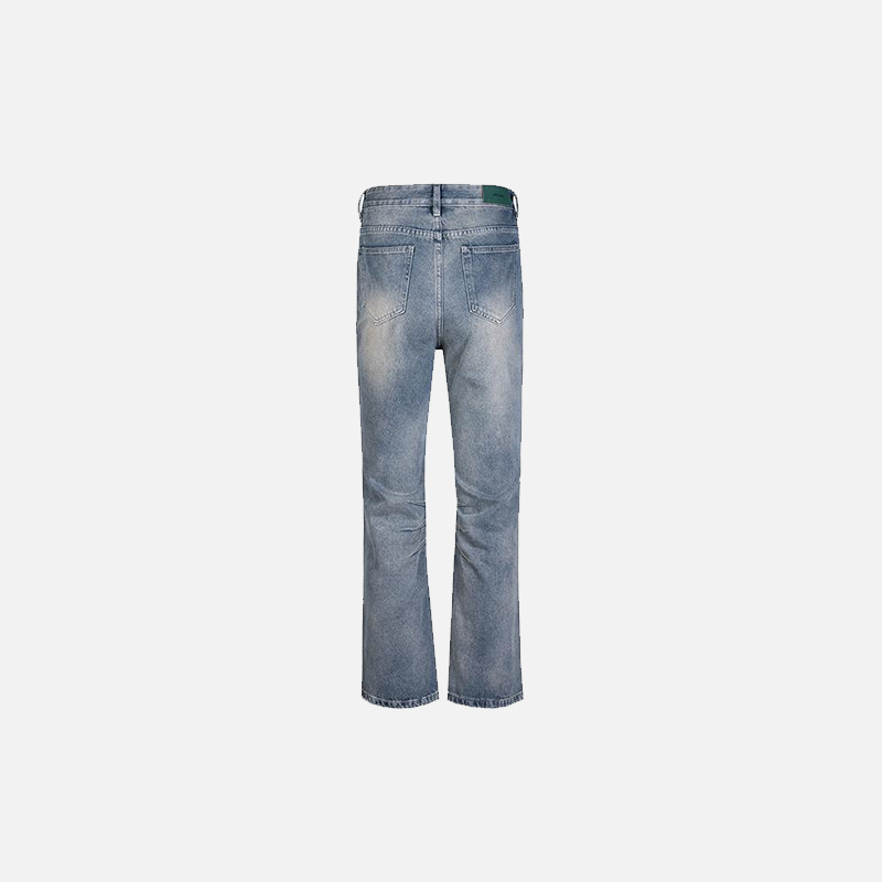 Back view of the blue Essential Vintage Washed Denim Jeans in a gray background