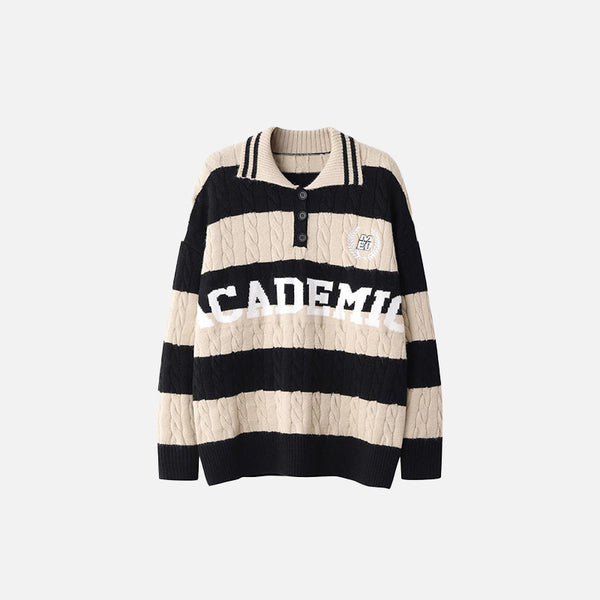 Y2k Polo Striped Loose Sweater