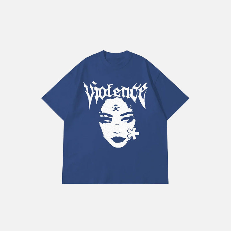 Front view of the blue Vintage Women's Gothic T-Shirt in a gray background