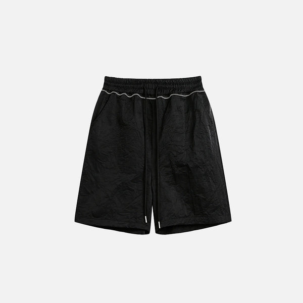 Front view of the black Basic Drawstring Shorts in a gray background 