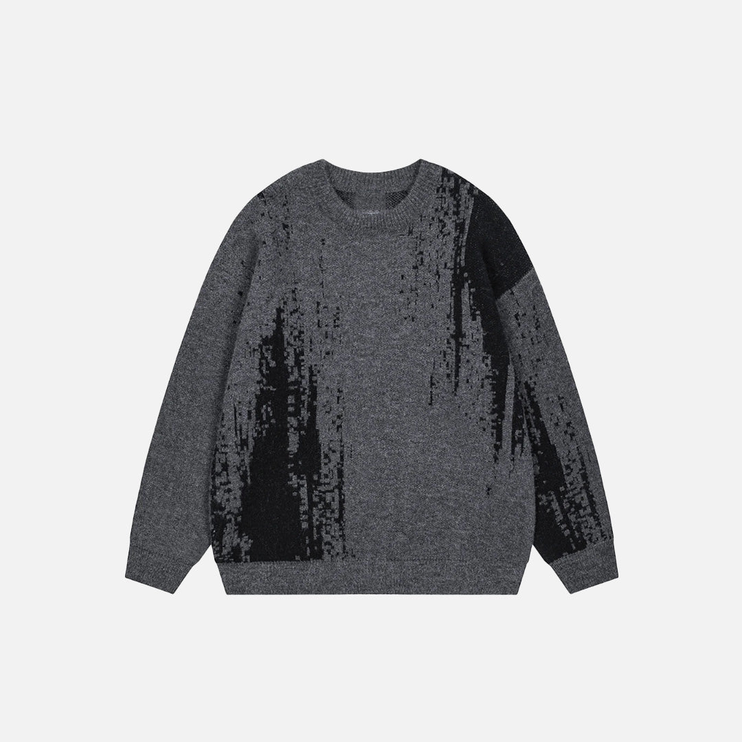 Front view of the gray Glitch Matrix Sweater in a gray background