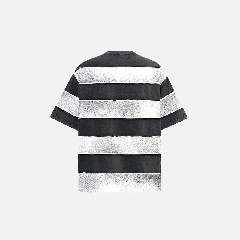 Back view of the black Loose Shadows Stripes T-shirt in a gray background