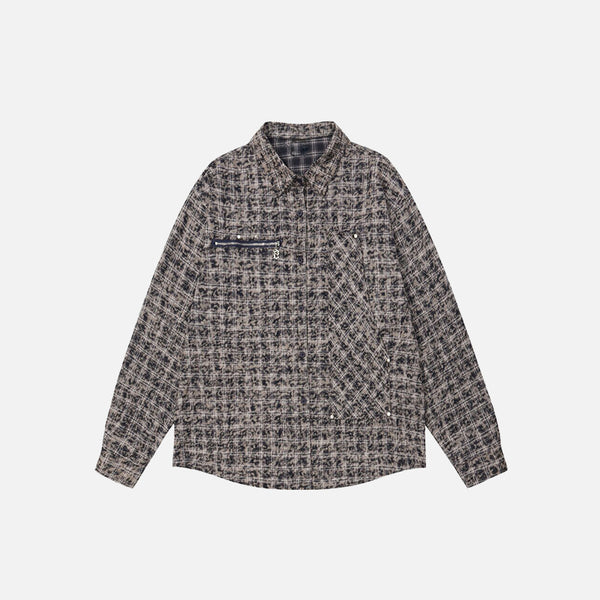 Woven Plaid Long Sleeved T-Shirt