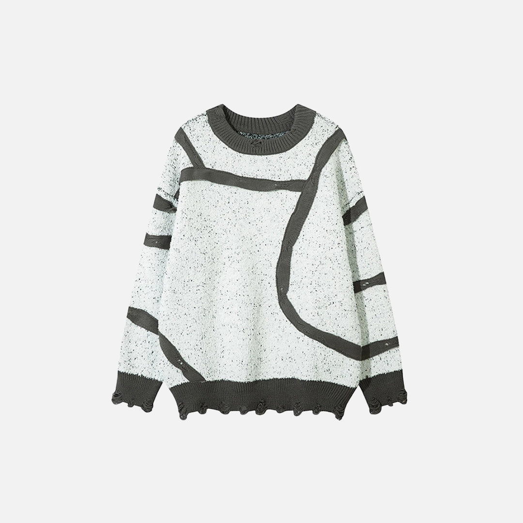 Front view of the gray Y2K Cosmic Threads Sweater in a gray background