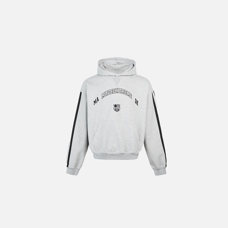 Front view of the gray Athletic Graphic Hoodie in a gray background