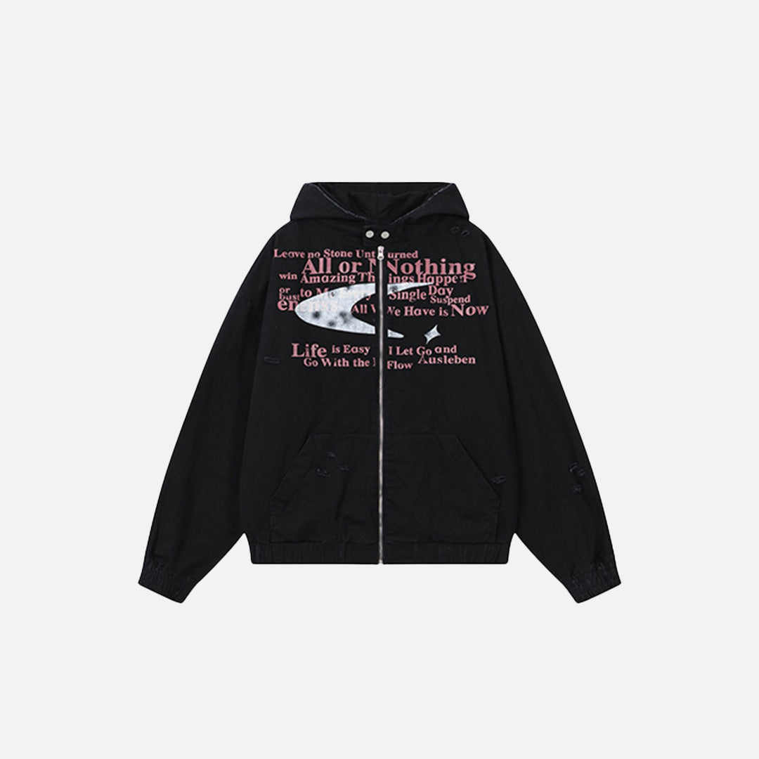 Front view of the black The All Or Nothing Jacket in a gray background