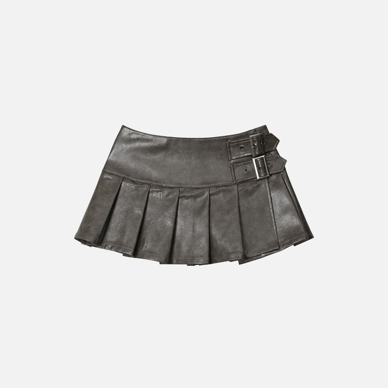 Front view of the brown Women's Pleated Skirt in a gray background