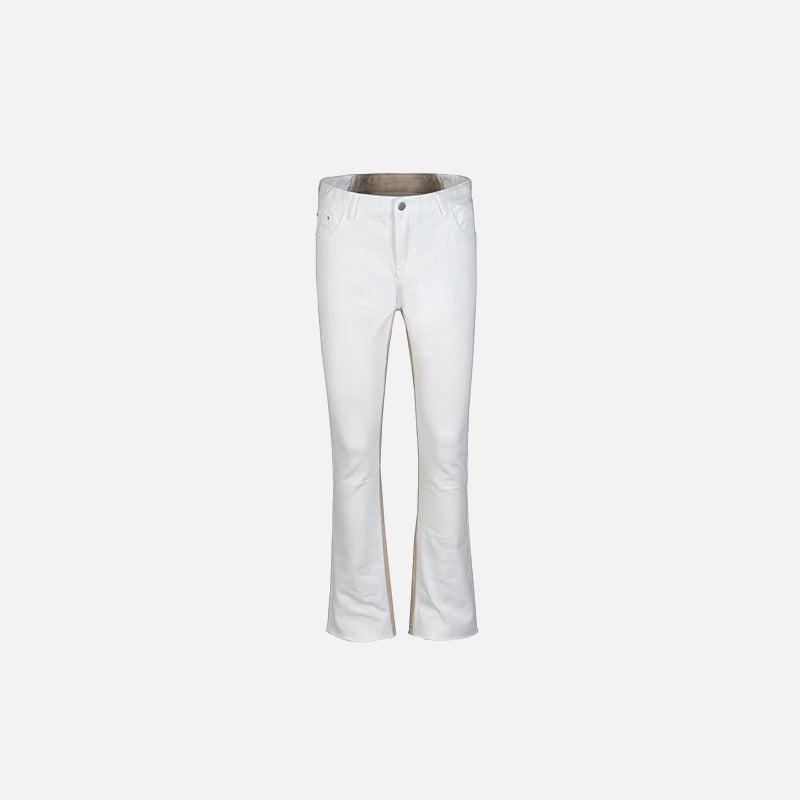 Front view of the white Dual-Tone Wave Flare Jeans in a gray background