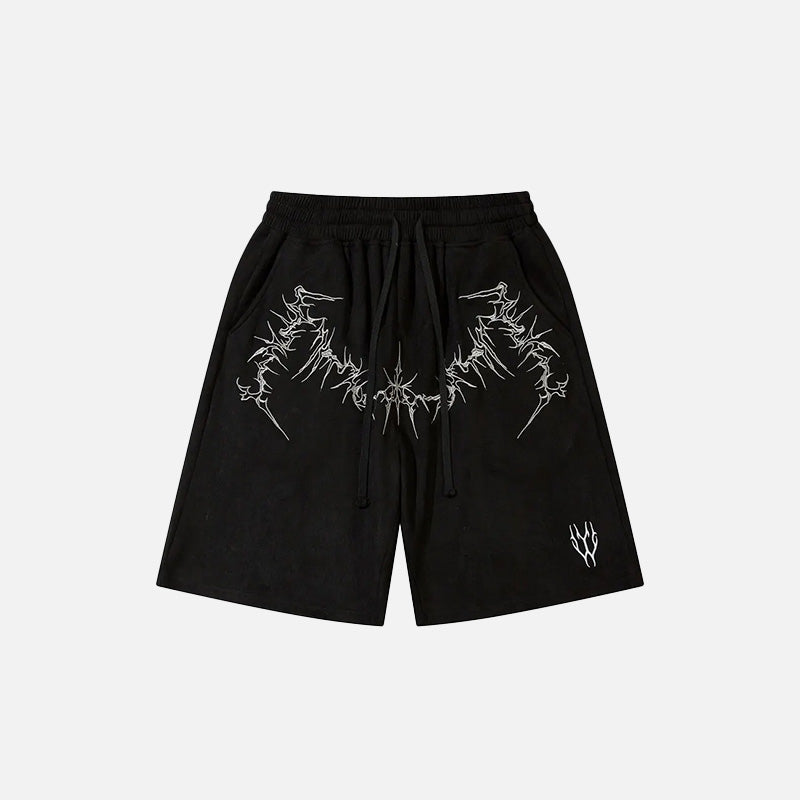 Front view of the black Y2K Embroidery Baggy Shorts in a gray background