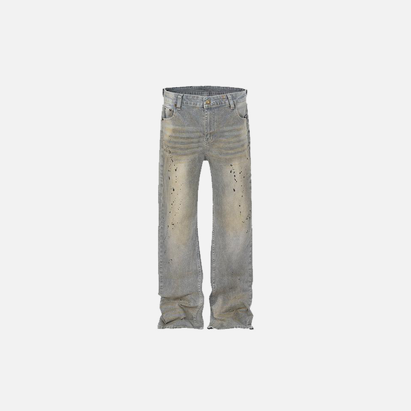 Front view of the grey Splash-Ink Washed Jeans in a gray background