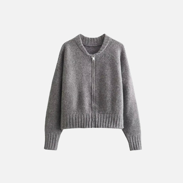 Front view of the grey Knitted Crew Neck Sweater in a gray background