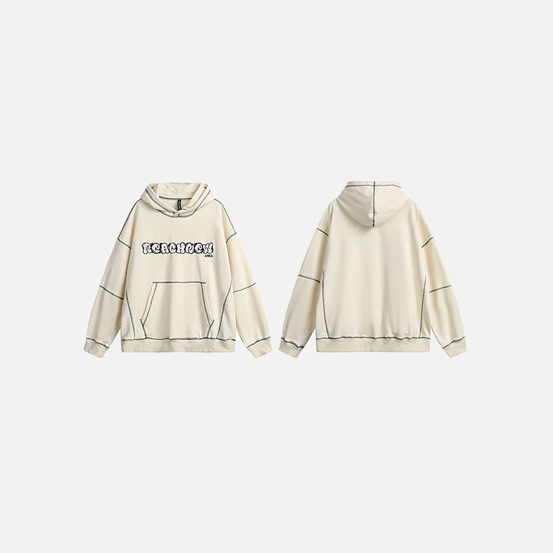 Front & Back view of the beige Chill Zone Graphic Hoodie in a gray background