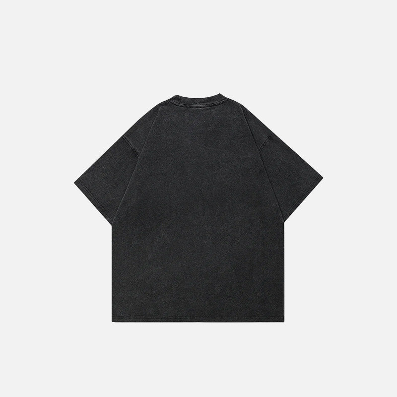 Back view of the black Blurring Shadow Print T-shirt in a gray background