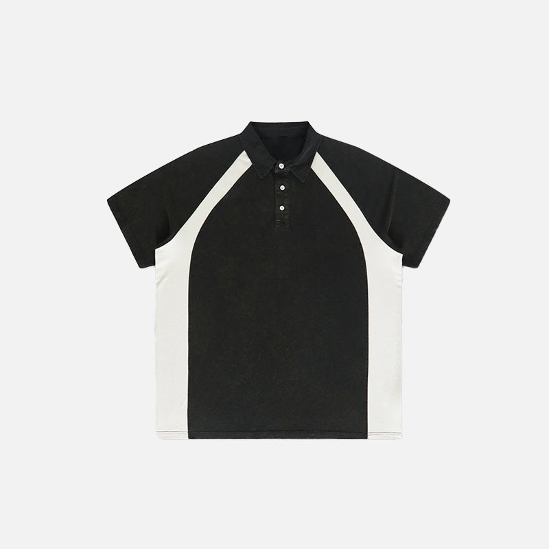 Front view of the black Y2k Washed Contrast Color Polo T-shirt in a gray background 