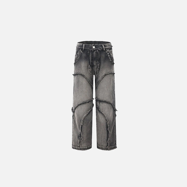 Front view of the black Crisscross Stitch Baggy Jeans in a gray background