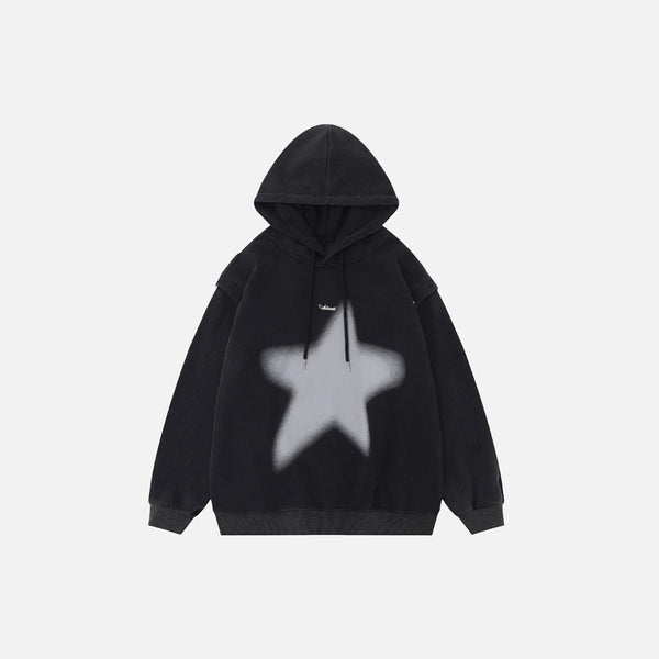 Front view of the black Celestial Star Hoodie in a gray background