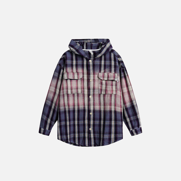 Vintage Plaid Gradient Hooded Shirt