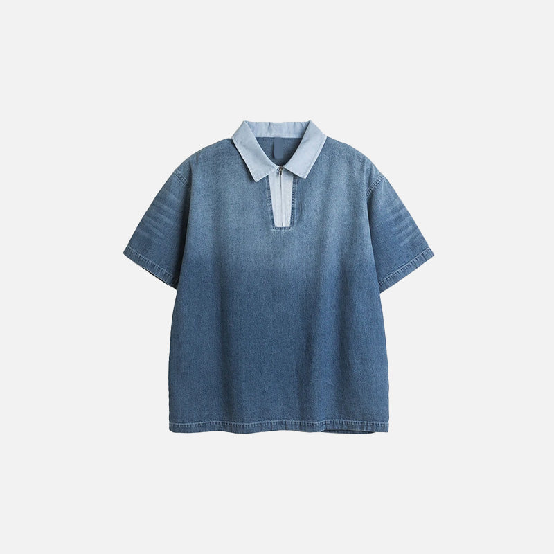 Front view of the light blue Loose Washed Polo T-shirt in a gray background