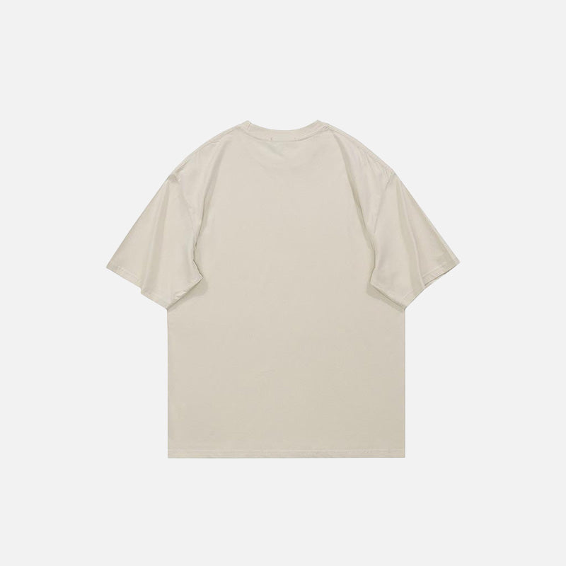 Back view of the apricot Toy Store Graphic Print T-shirt in a gray background 