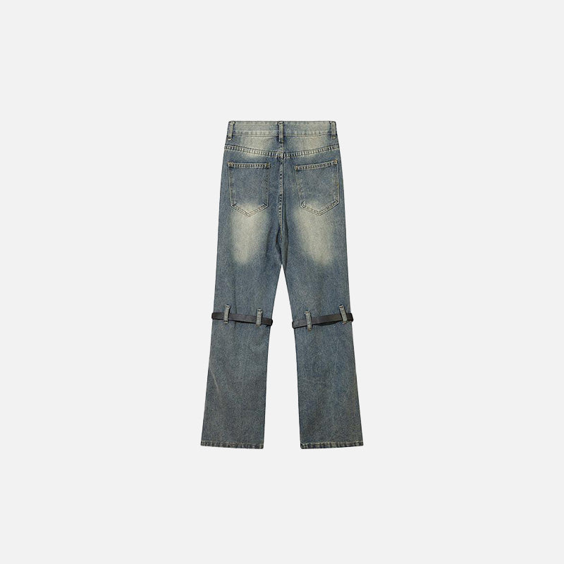 Back view of the Detachable Versatile Denim Pants in a gray background 