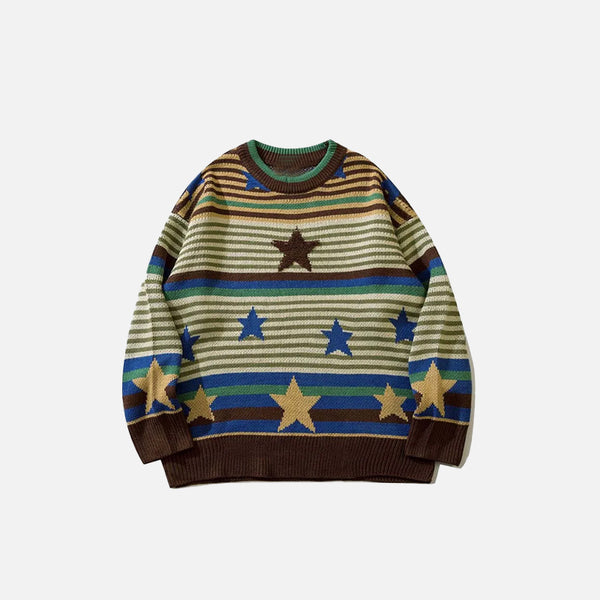 Vintage Striped Star Knitted Sweater