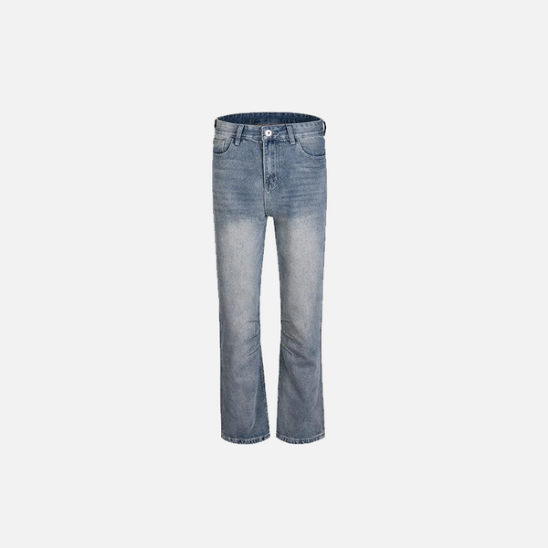 Front view of the blue Essential Vintage Washed Denim Jeans in a gray background