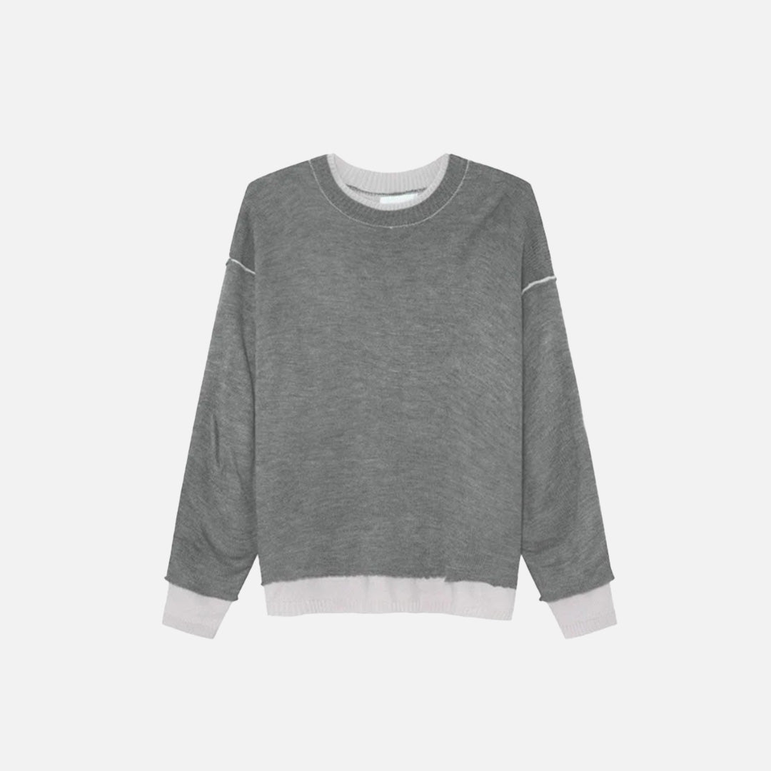 Front view of the gray Long-Sleeve Crew Neck Sweatshirt in a gray background