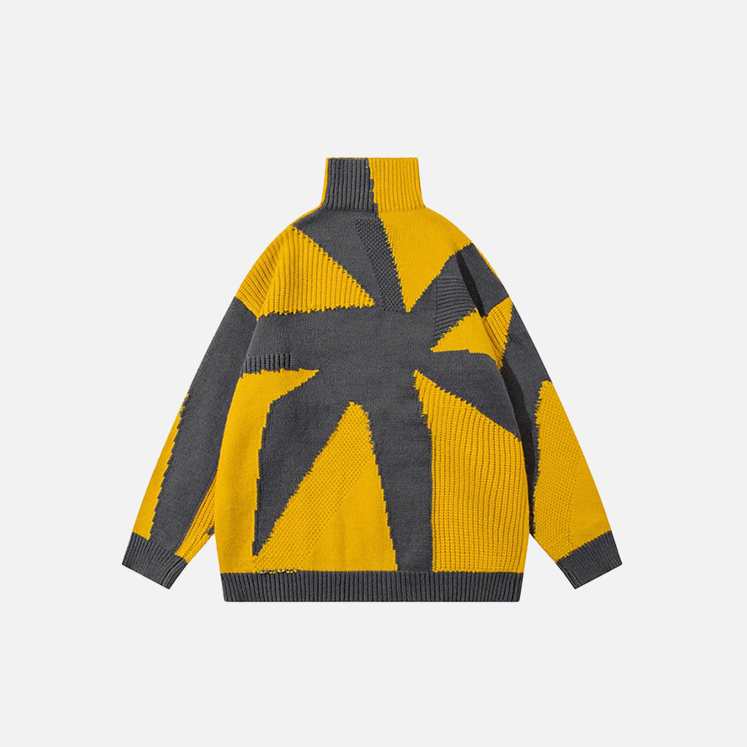 Front view of the yellow Y2K Fractal Burst Sweater in a gray background