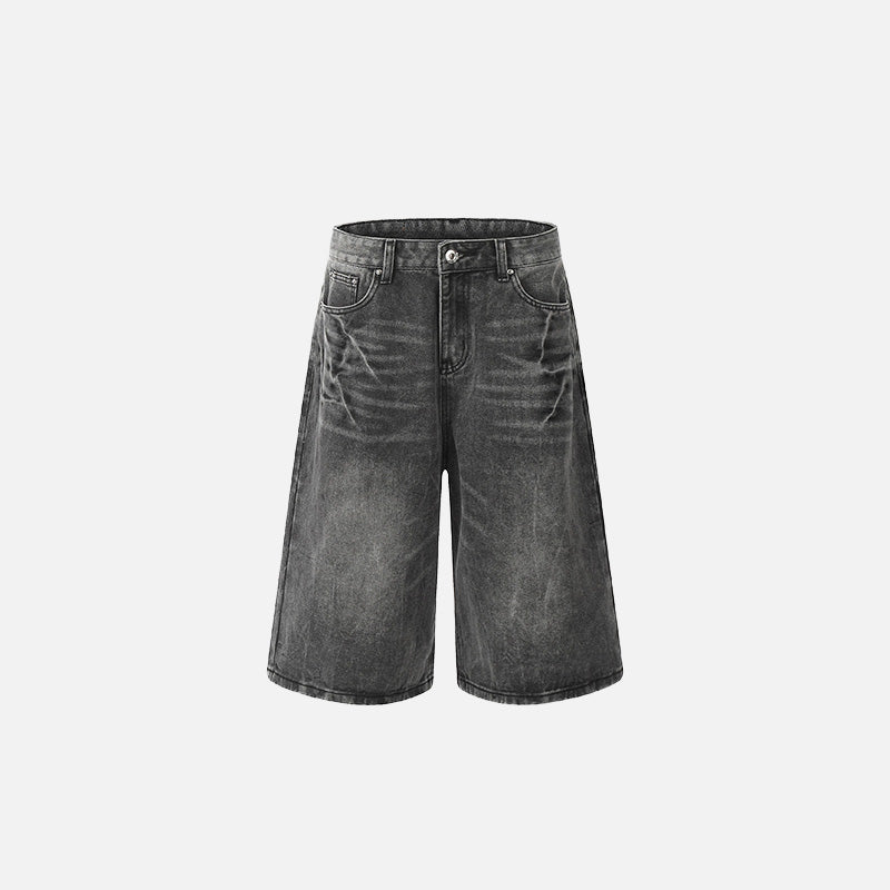 Front view of the black Y2k Solid Washed Jorts in a gray background 