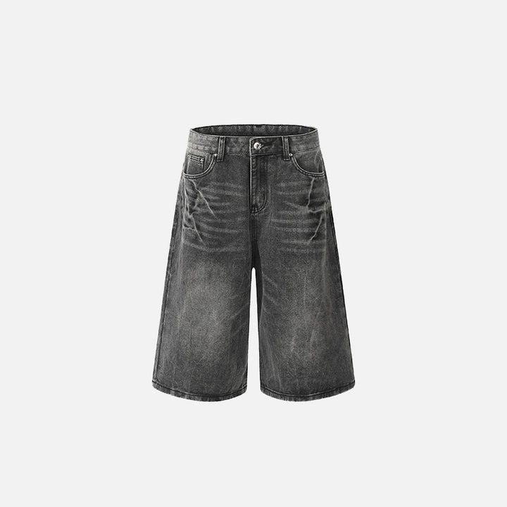 Front view of the black Y2k Solid Washed Jorts in a gray background 