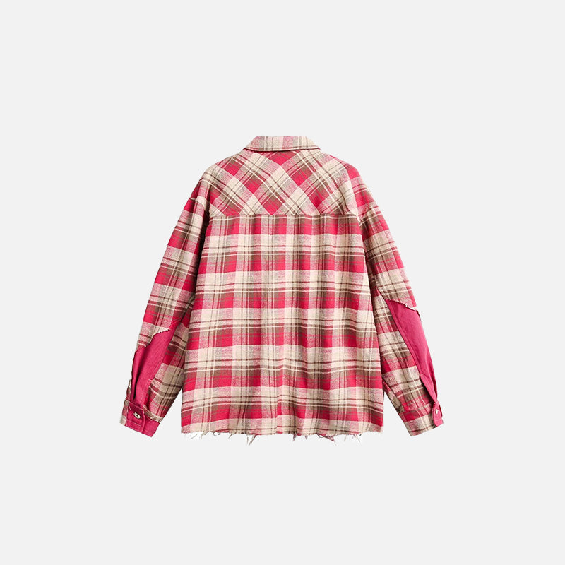 Back view of the Broken Red Plaid Shirt in a gray background